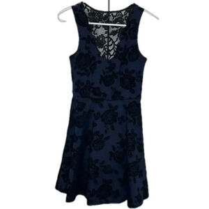 New XS rosette mini party dress black velvet flowers black lace crochet dress